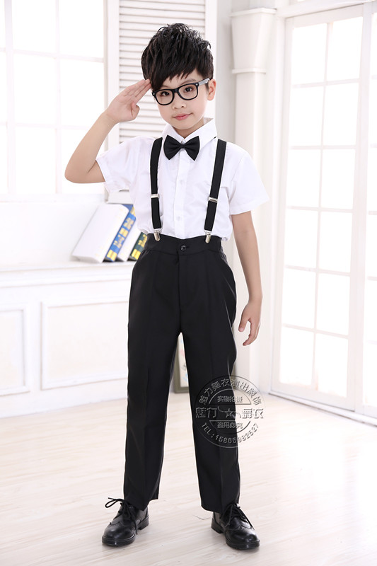 Bộ hiệu suất của trẻ em Áo trắng Quần đen Cậu bé Học sinh Biểu diễn hợp xướng Piano Hosting Đọc hoa Cô gái bộ tuxedo bé trai