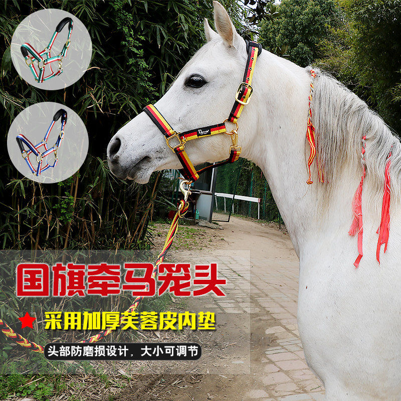 Color durable lead horse harness harness soft and comfortable does not hurt hand lead horse rope lead horse taut flag color