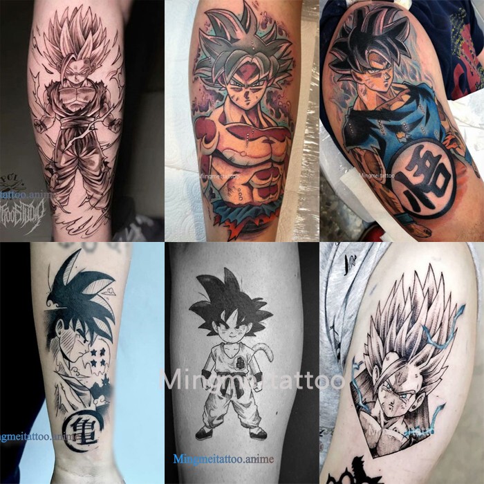 Mingmei Original Anime Dragon Ball Tattoo Stickers Goku Saiyan Flower Arm Set 6 Pieces Waterproof Long-Lasting