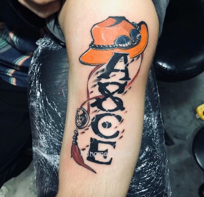 Mingmei Original One Piece Ace English Ace Straw Hat Anime Tattoo Sticker Long-Lasting Waterproof Flower Arm