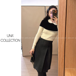 【吉满】千金感miu系小香拼色羊毛混纺修身假两件针织打底衫JM301