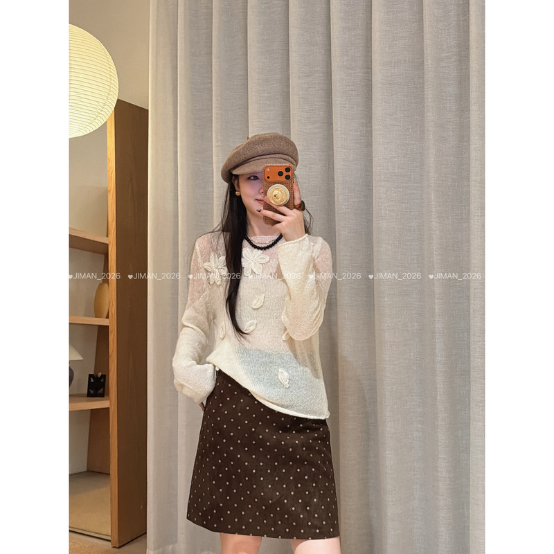 【Jiman】Self-Made Handmade 3D Embroidered Soft Round-Neck Pullover Knitted Sweater 3326