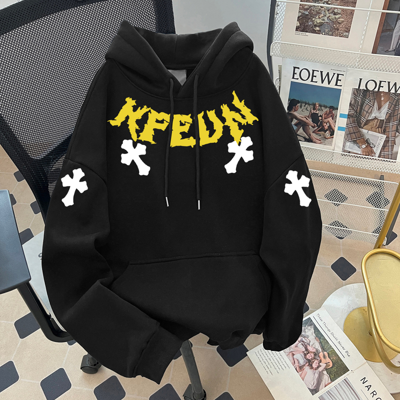 American-Style Trendy Letter-Printed Hooded Sweatshirt for Men, New Autumn and Winter Niche Stylish Casual Versatile Hoodie
