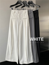 WHITE drape suit wide-leg pants temperament pure color all-match workplace high waist trousers straight casual pants female early autumn