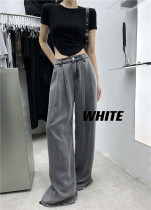 WHITE Tencel Drape Wide Leg Jeans Slim High Waist Ice Silk Straight Leg Mopping Casual Pants Mask Pants Female Summer