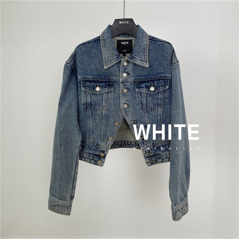 white Casual Crossing Short Cowboy Jean Woman 2023 New Design Irregular Cowboy Jacket