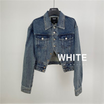 white casual slit short denim jacket womens 2022 early autumn new design irregular denim jacket jacket