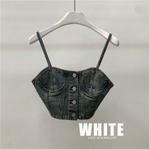 WHITE hot girl dress short denim suspenders 2022 early autumn new sexy underwear sleeveless vest tube top female