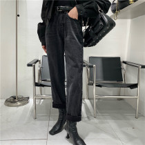 White Winter black skinny daddy pants Korean casual high waist straight ankle-length pants small feet Haren pants women
