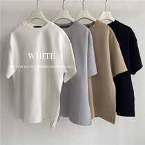 WHITE air cotton loose split short sleeve crew neck T-shirt women's 2021 autumn casual pullover short sleeve sweater