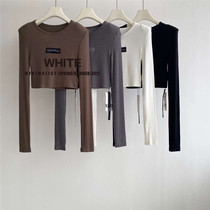 WHITE short long sleeve letter T-shirt 2021 spring and summer Joker slim stretch neck waist top female