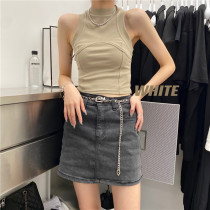white thread cotton thread slim sleeveless vest foreign style short slim knitted sling strap inner top female summer