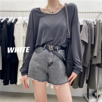 white casual thin long sleeve sunscreen soft waxy silk cotton loose pullover round neck T-shirt air-conditioned shirt female summer