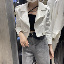 WHITE early autumn new motorcycle lapel lace high waist coat casual short long sleeve zipper jacket women