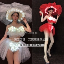 TT high-end nightclub bar singer djds dance team gogo Valentines Day led rose bikini white shirt suit