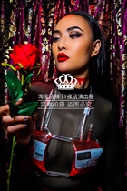 TT Nightclub bar Halloween gogo singer PU red rose skull one-piece suit performance suit