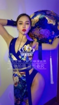TT high-end nightclub bar singer djds dance team gogo blue retro style tassel hat suit performance costume