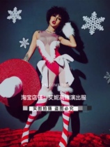 TT nightclub bar singer djds dance team gogo Christmas big hat fur striped one-piece costume