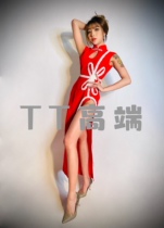 TT high-end New Years big hat short large backless sexy red cheongsam nightclub bar GOGO dance costumes