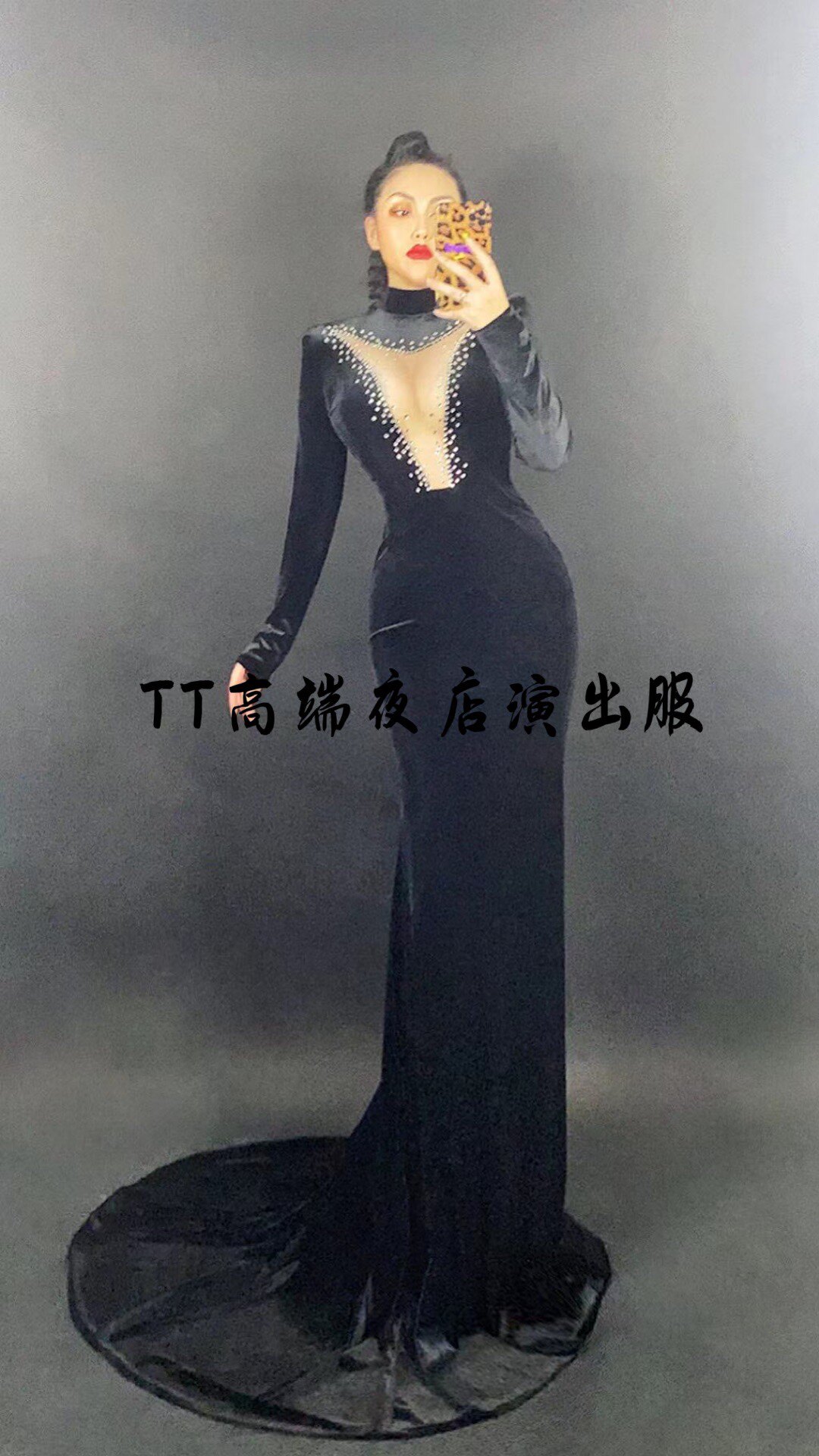 TT high-end custom nightclub singer ds sexy big V velvet dress