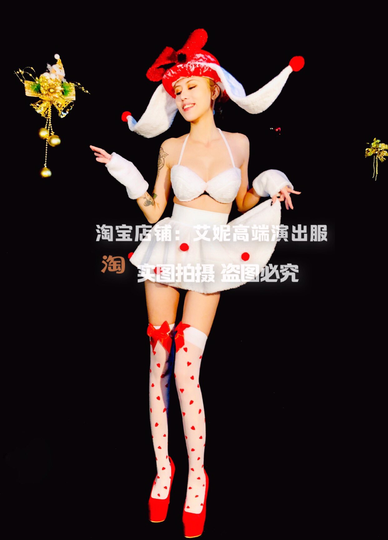TT High-end Nightclub Bar Singer Djds Dance Team Gogo Christmas Bikini Small Short Skirt Two-piece Suit