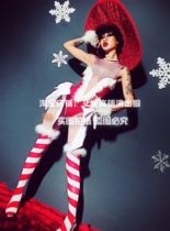 TT High-end Nightclub Bar Singer Djds Dance Team Gogo Christmas Big Hat Hairy Conjoined Stripe Suit