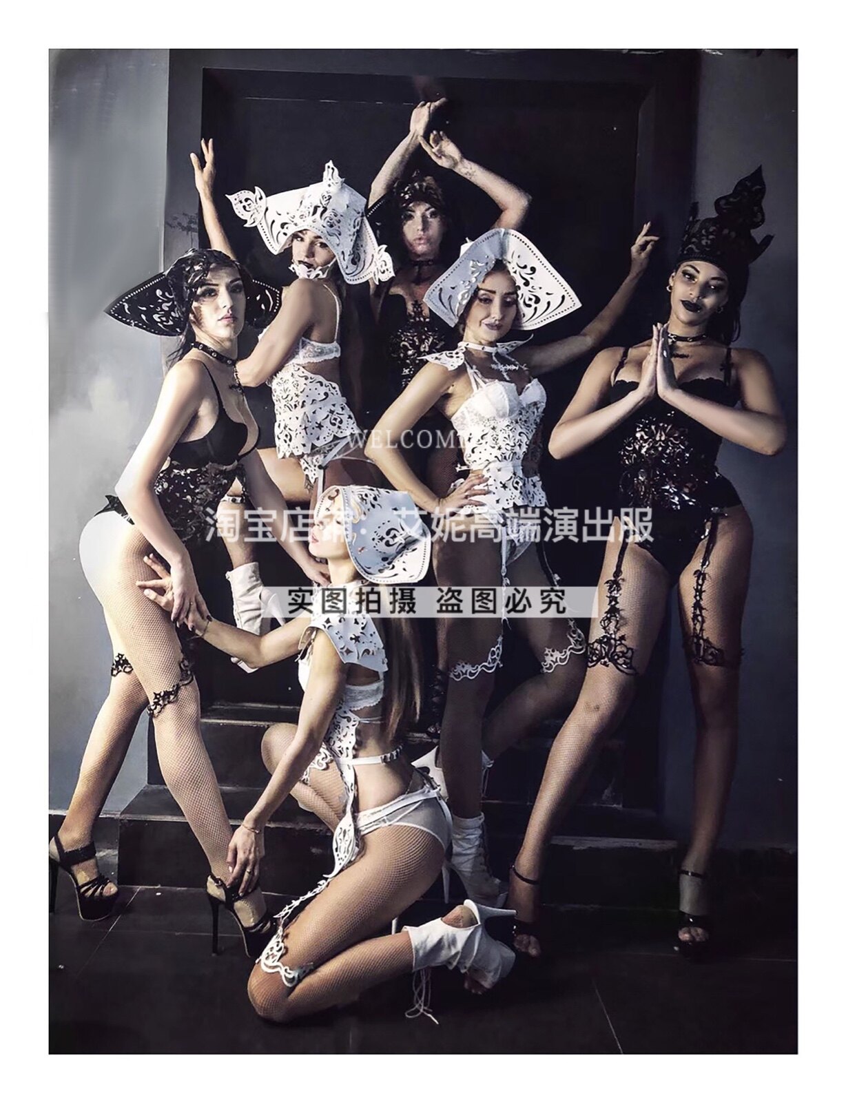 TT High-end Nightclub Bar Singer Djds Dance Team Gogo Hollowed-out Leather Headwear Two-piece Style Suit Play Out