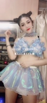 TT high-end nightclub bar singer djds dance team gogo 61 blue ball bikini fluffy skirt costume