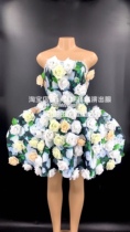 TT high-end nightclub bar singer djds dance team gogo white rose tube top dress tutu dress