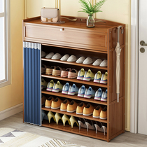 Simple shoe cabinet home door porch Cabinet new explosive dustproof storage solid wood large-capacity shoe rack with curtain