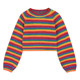 New autumn style lazy style retro rainbow striped sweater women's loose outer wear long-sleeved pullover short knitted top