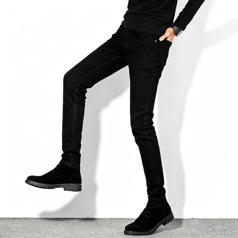 European and American Imported Quality ~ Black Slim-Fit Skinny Jeans for Men, Fashionable Stretchy Tight-Fitting Slimming Casual Pants for Men