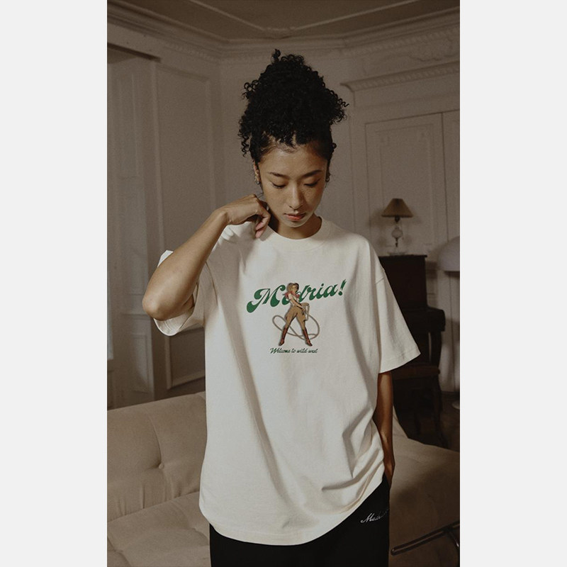Medria2022SS season3 cowboy girl printed T-shirt men and women loose round neck short-sleeved hip-hop popular