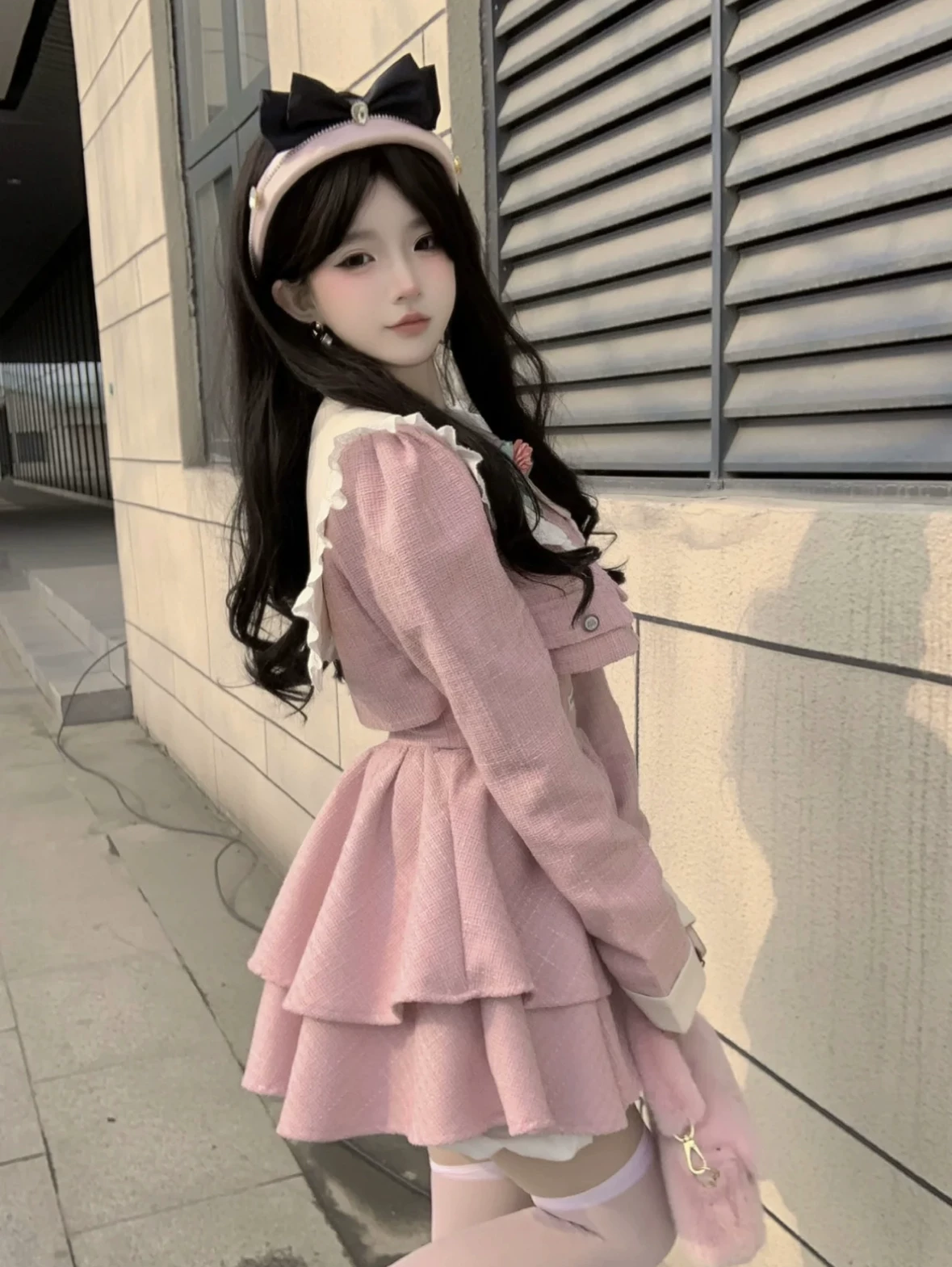 Mountain tea, cute fuchsia doll, jacket, brace, set, doll collar, Chanel style, tutu skirt
