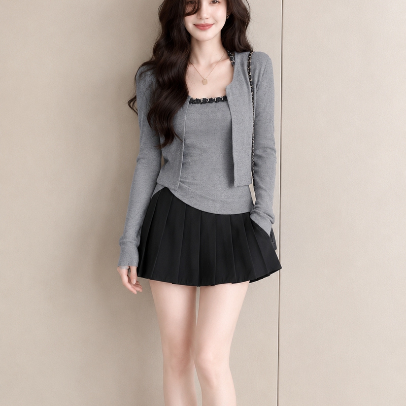 Plus-Size Knitted Camisole and Cardigan Two-Piece Set for Women, Slim-Fit and Flattering Outfit, Autumn Versatile Korean-Style Long-Sleeve Top for Plus-Size Women Plus-Size Knitted Camisole and Cardigan Two-Piece Set for Women, Slim-Fit and Flattering Outfit, Autumn Versatile Korean-Style Long-Sleeve Top for Plus-Size Women