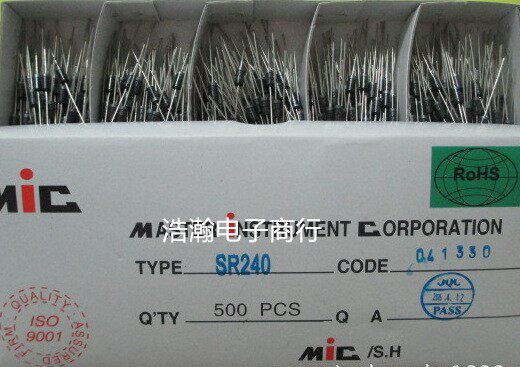 Schottky diode SR240 2A40V new MIC straight plug 500PCS a box 1K 50 yuan