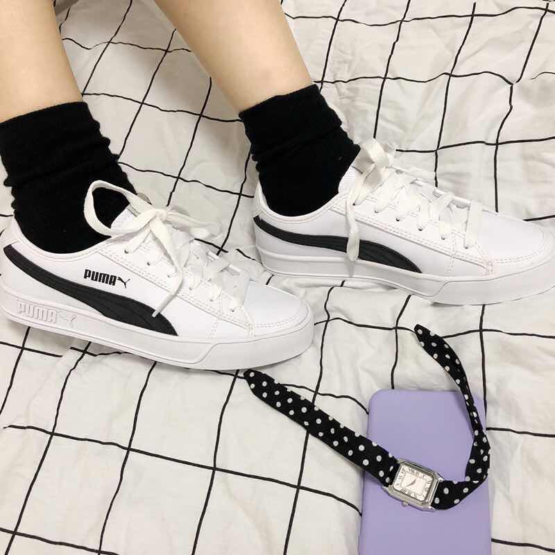 Giày Puma Giày nam và nữ màu đen Giày da trắng và giày bình thường giày the thao nữ màu trắng