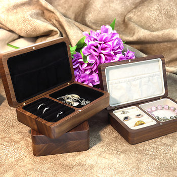 Fine black walnut cloth pocket jewelry storage box ring small bracelet earrings ear studs necklace storage box wooden gift box