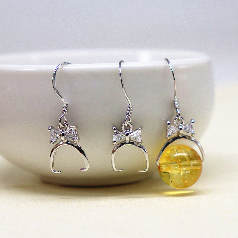 925 sterling silver diamond bow ear hook ear loop Lutong ball earring accessories DIY ear hook silver jewelry hypoallergenic homemade