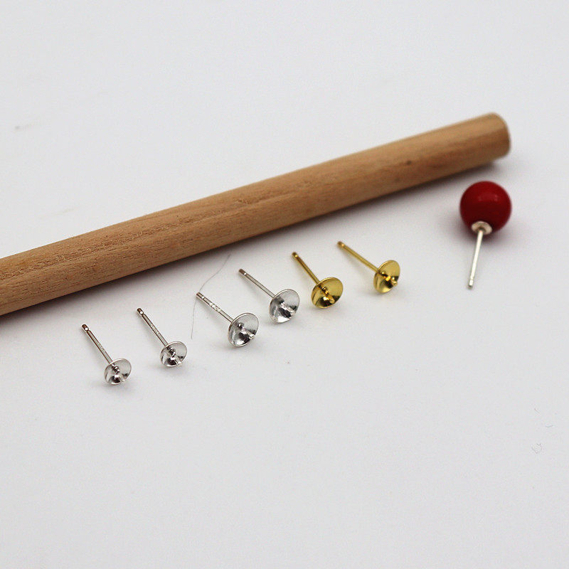 925 Pure Silver Diy Ear Ornaments Accessories Pearl Ear Nail Bead Pan Auricure Silver Plated Gold Inlaid Anti-Allergy