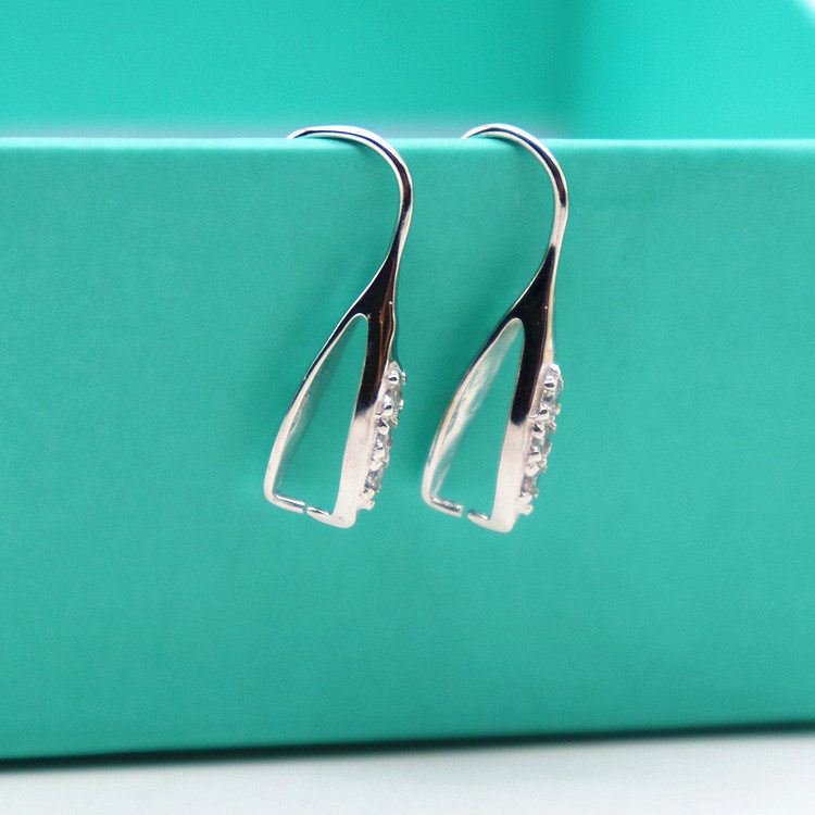 925 pure silver inlaid with thick and green buckle ear clip ear hook earrings DIY silver accessories anti-allergy female crystal jade