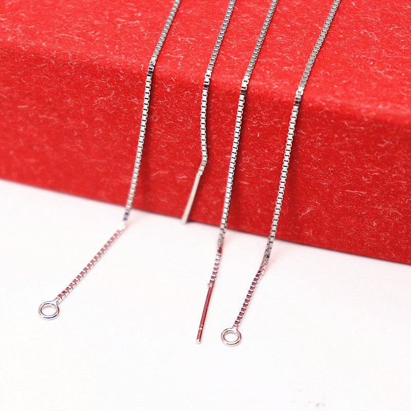 925 sterling silver electric platinum thick box chain earstring tail closed anti allergy DIY earring accessories
