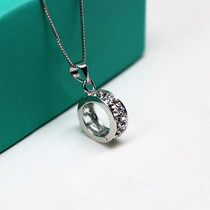 925 Pure silver plated gold pendant with diamond diy silver accessories crystal jade clamp O buckle circle button