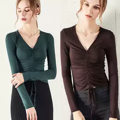 Belly Dance Top 2018 new long sleeve yoga modern dance V neck Belly Belly practice clothing top