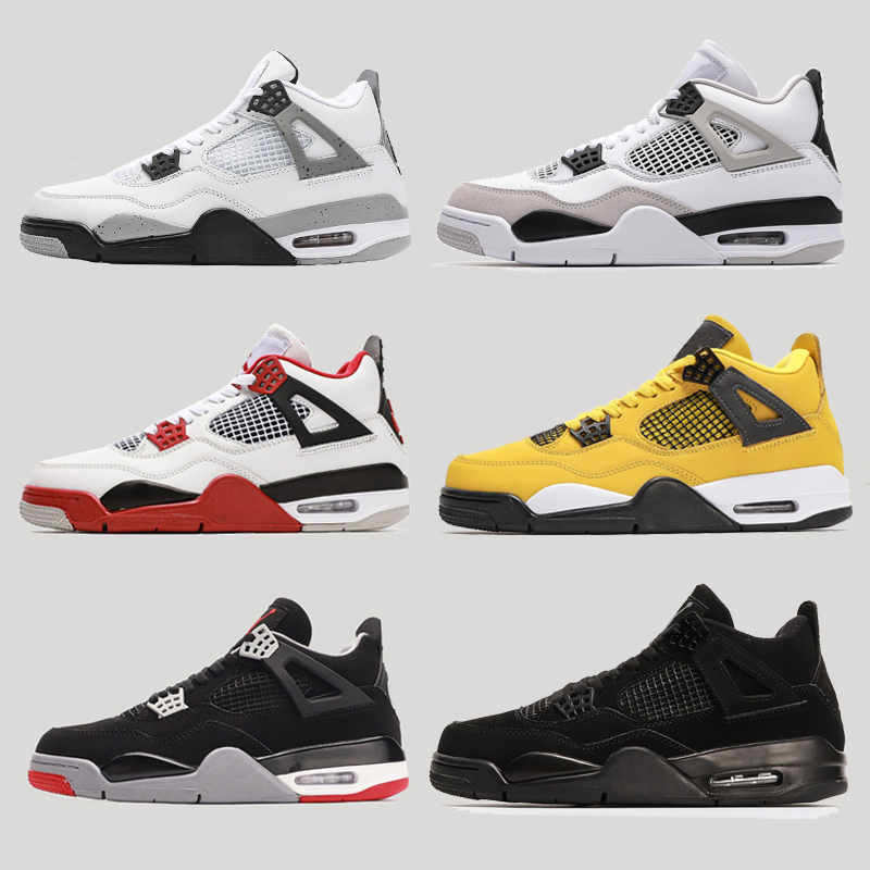 Aj4 Air-Cushioned Basketball Shoes in Colors Like Electric White, Cement White, Jordan, Oreo, Flame Red, Black Cat, Hot Lava, and Fear