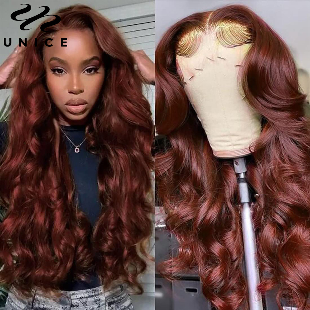 UNice Reddish Brown Body Wave Lace Front Human Hair Wig  display picture 1