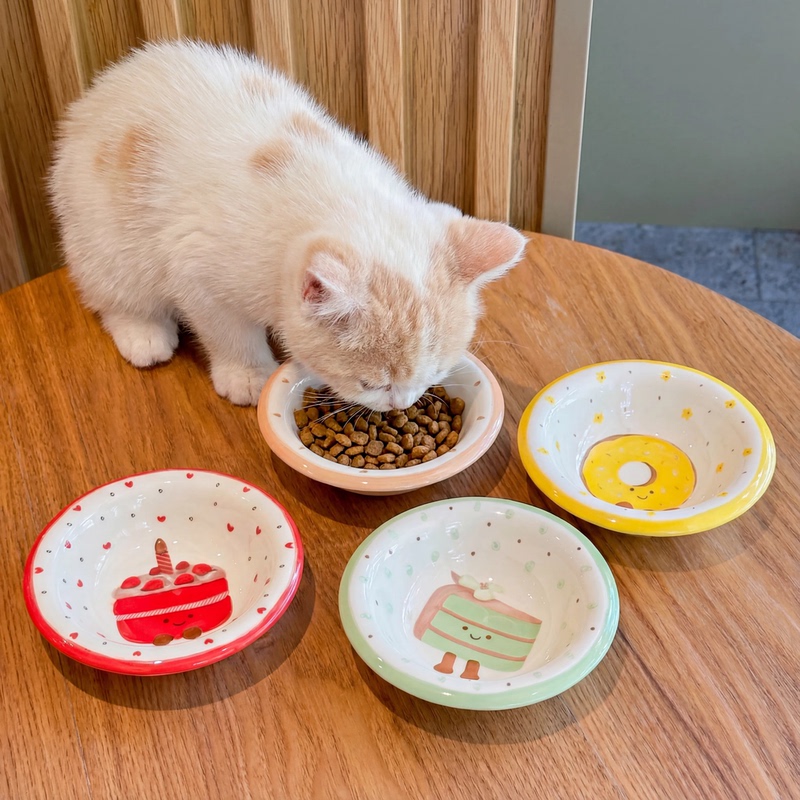 Cute Cat Food Bowl, Mini Pet Bowl, Canned Cat Food Bowl, Eating and Drinking Bowl, Not Easy to Knock Over, Ceramic Dog Bowl, Food Bowl