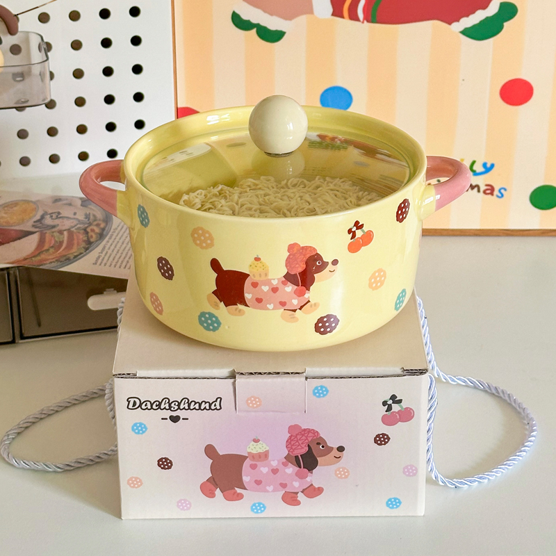 蜡笔小新泡面碗陶瓷带盖手柄高颜值宿舍用餐具生日礼物女生伴手礼：唤醒童心的美食仪式感！