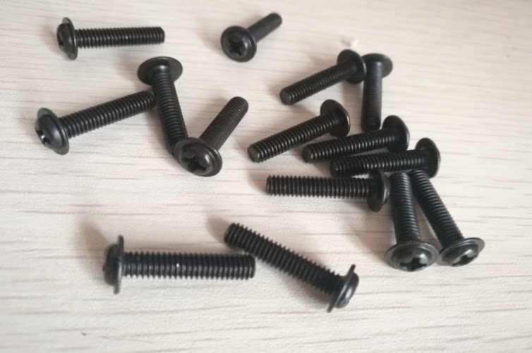 Nickel-plated black cross round pan head with gasket with meson machine wire tooth screw post bolt PWM3X3-25X7