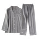 ຝ້າຍຍີ່ປຸ່ນບໍລິສຸດແປງ velvet ພາກຮຽນ spring ແລະດູໃບໄມ້ລົ່ນຄລາສສິກ striped trousers ແຂນຍາວຄູ່ຜົວເມຍ pajamas ດູໃບໄມ້ລົ່ນເຄື່ອງນຸ່ງຫົ່ມເຮືອນສອງສິ້ນ